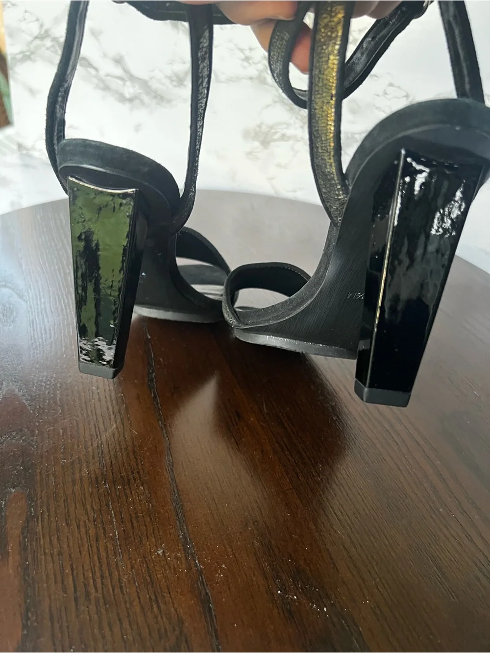 Diane Von Furstenberg Sandals Heeled Metallic Ankle Strap Olive Green 6.5